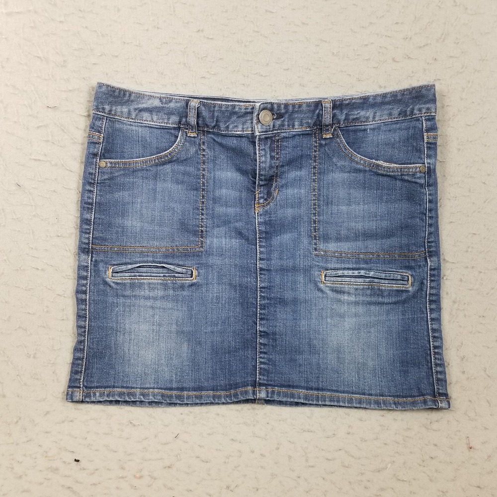 Tommy Hilfiger Denim Skirt Womens 12 Blue Mini Medium Wash Stretch Casual Pocket